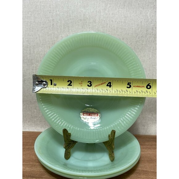 Jadeite Fire King Jane Ray Saucer Set Oven Ware Jadite USA Set Of 3 - Picture 5 of 7